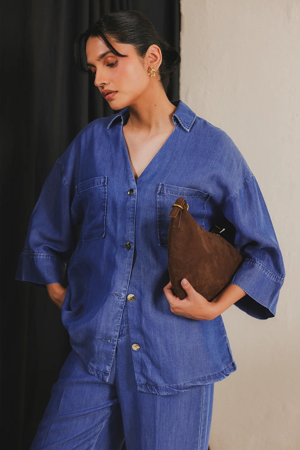Denim collar cordset