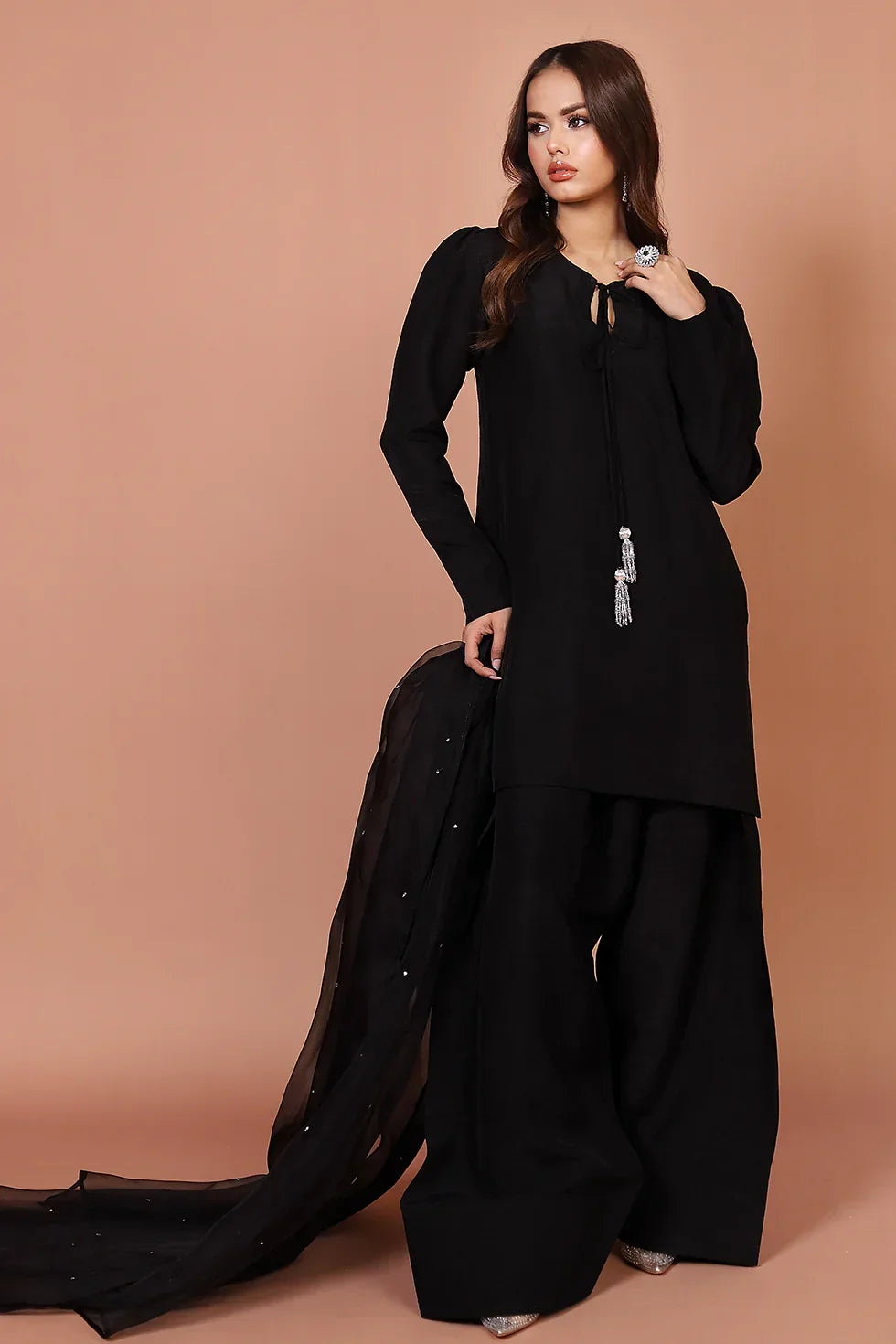 Black Farshi Shalwar 3-Piece