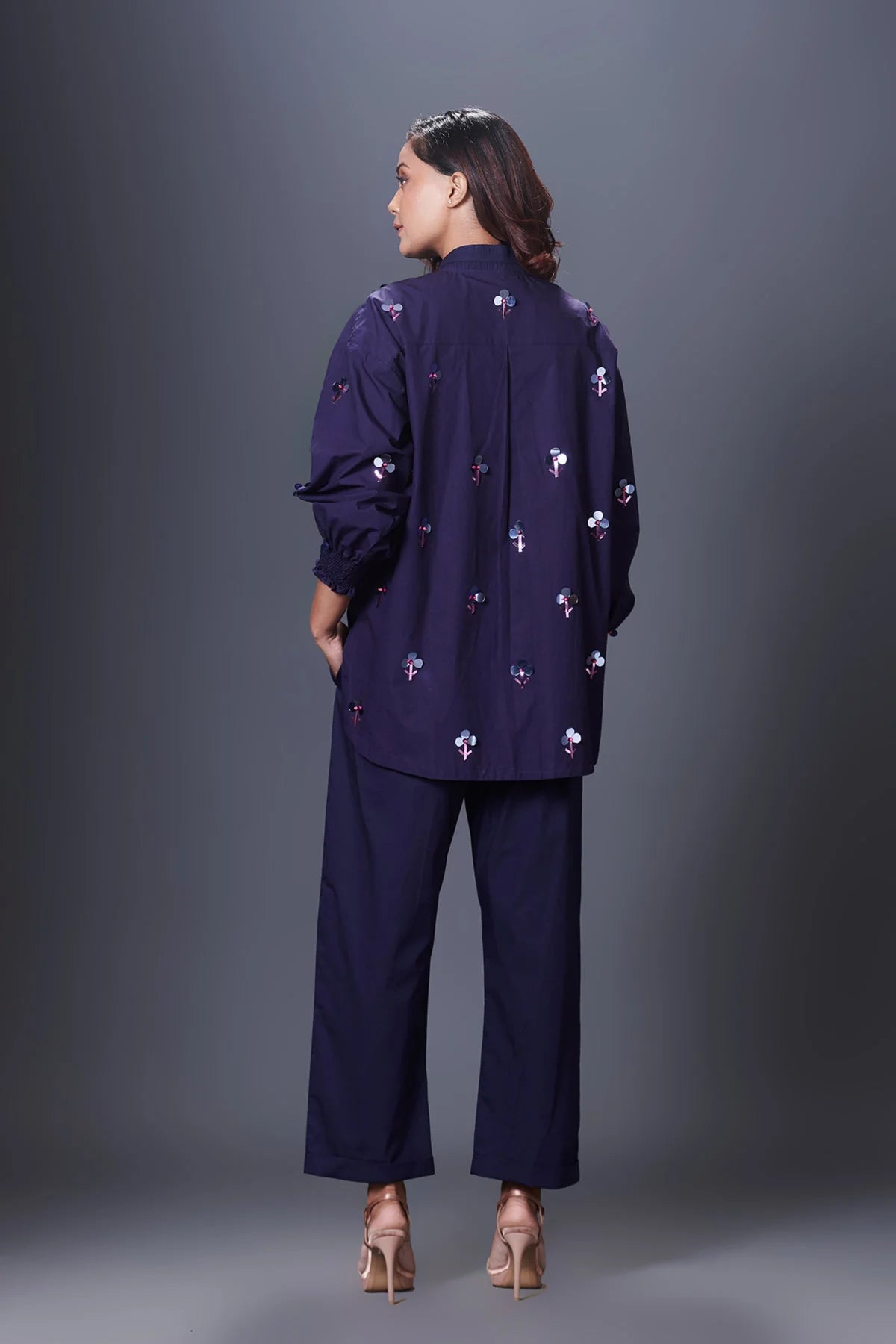 Navy blue hand embroidered cordset