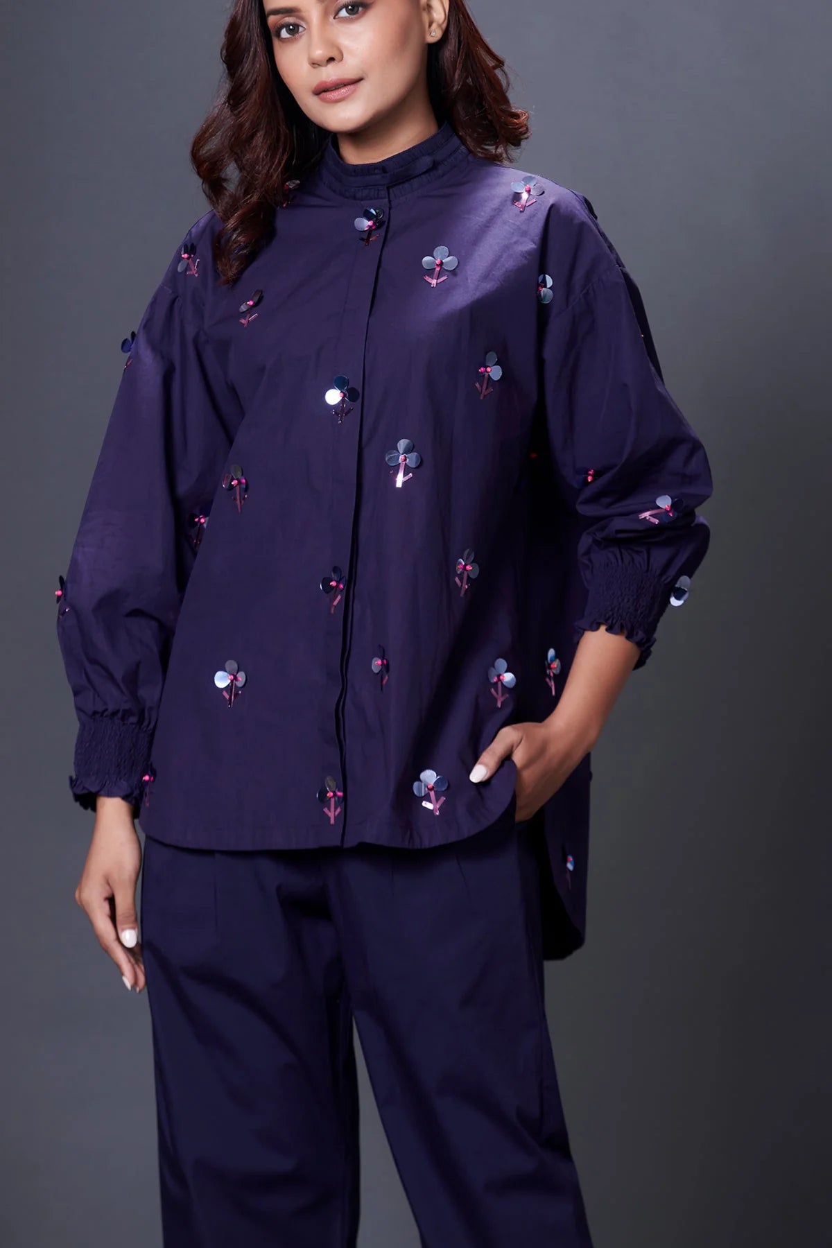 Navy blue hand embroidered cordset