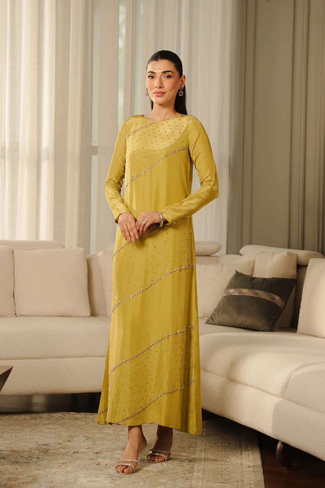 Mustard Embellished Maxi Dress