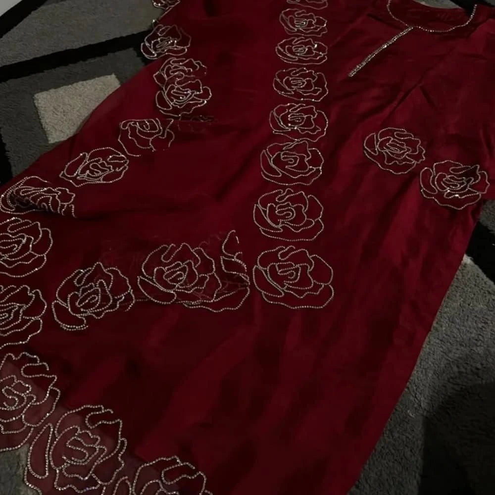 Sparkling Rhinestone Silk Outfit