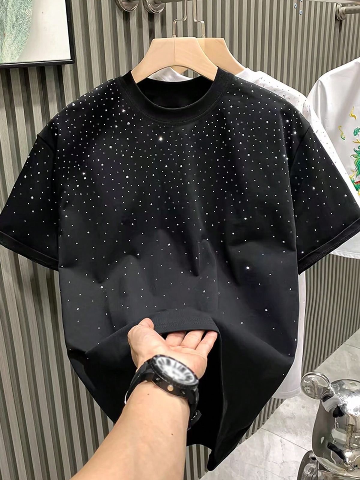 Black Rhinestone Studded T-Shirt
