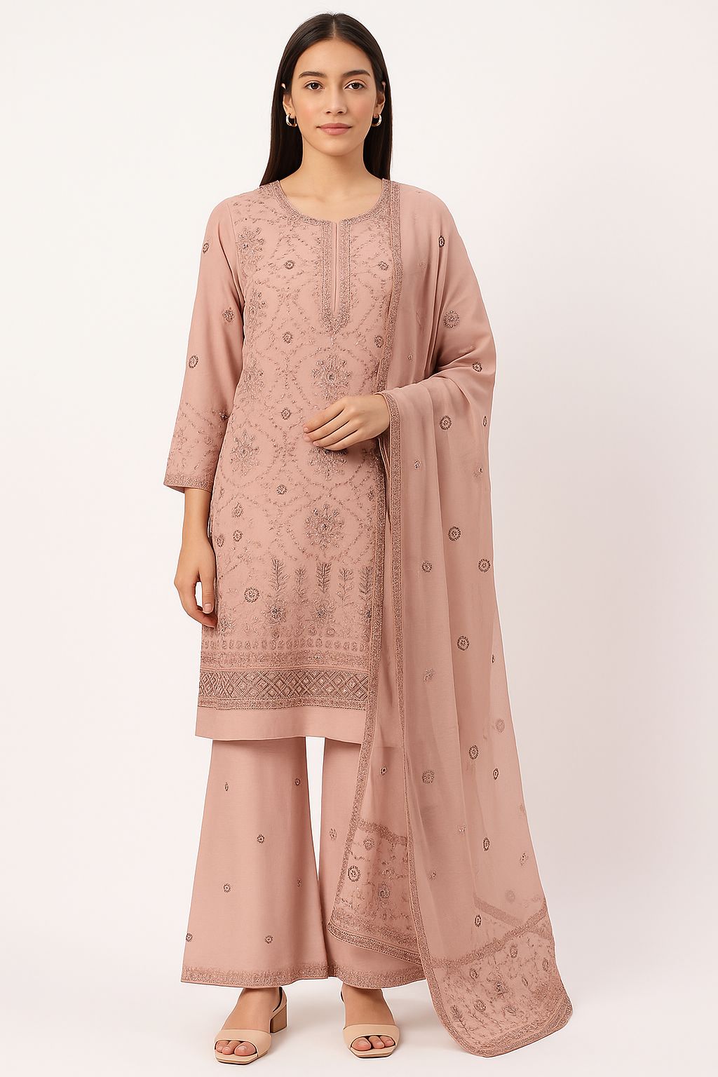 Blush Pink Chiffon Embroidered 3pc