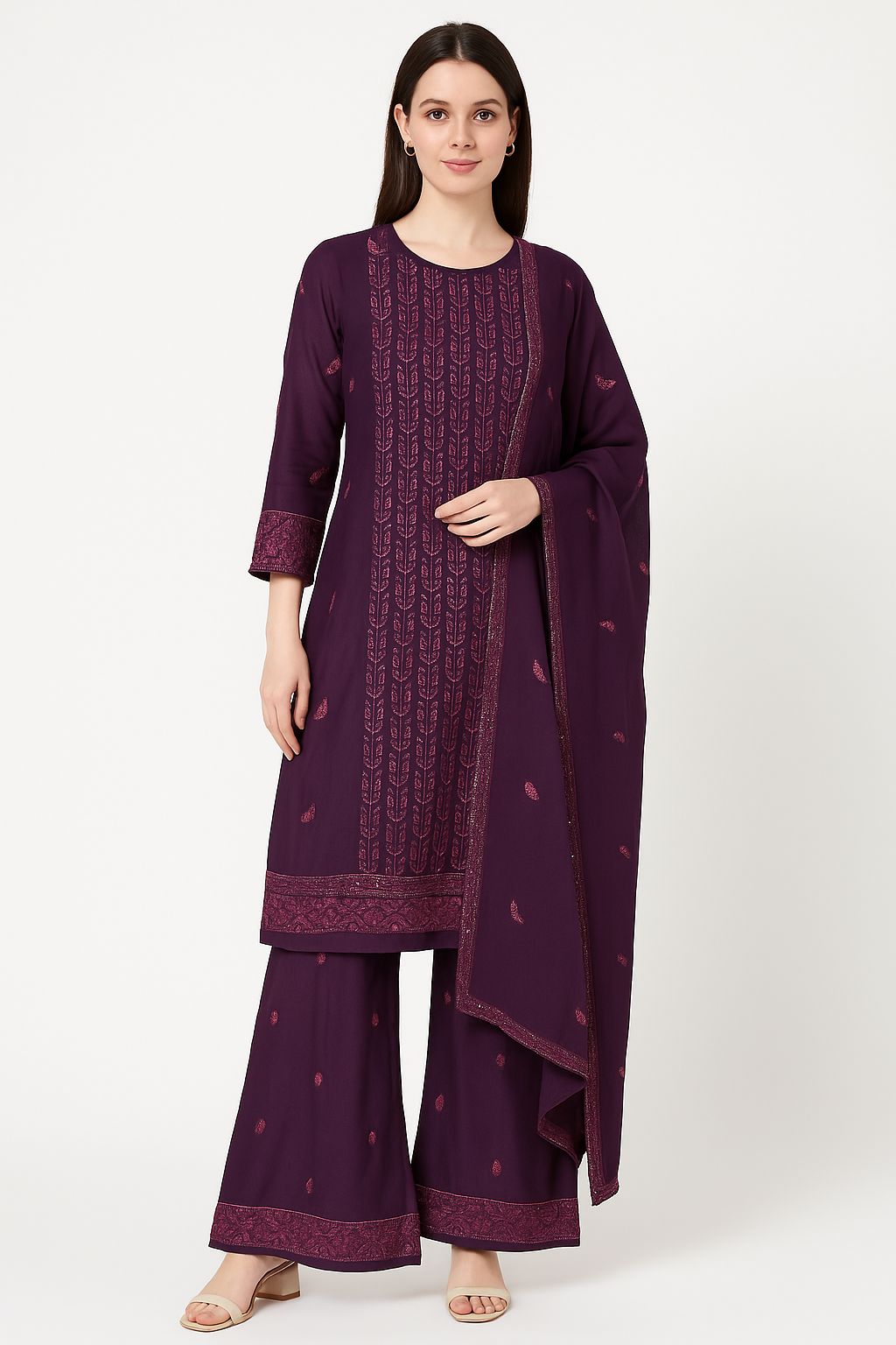 Plum Chiffon Embroidered