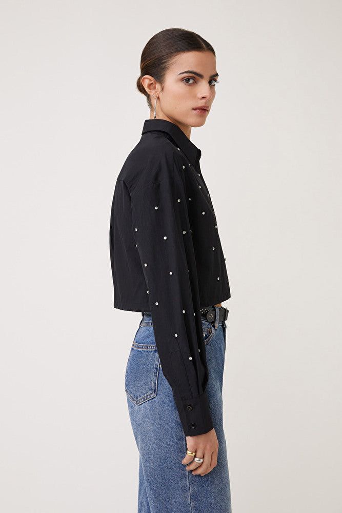 Black Embellished Cropped Shirt