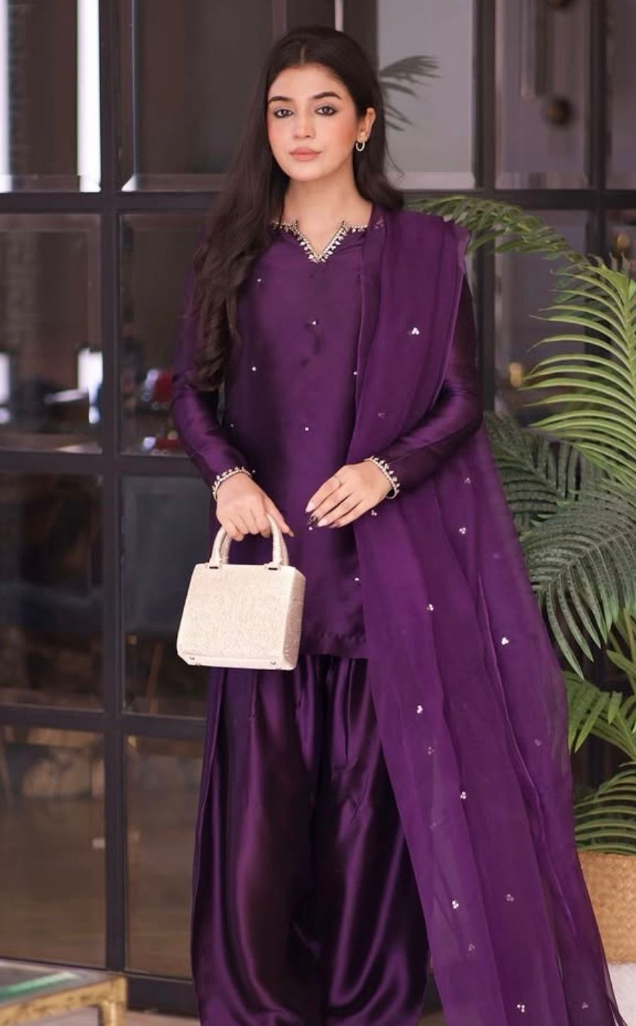 Deep Purple Embellished Farsi shalwar