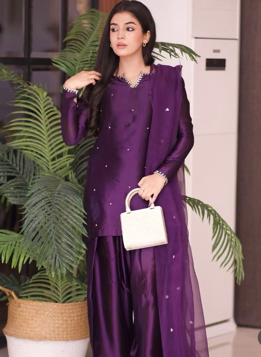 Deep Purple Embellished Farsi shalwar