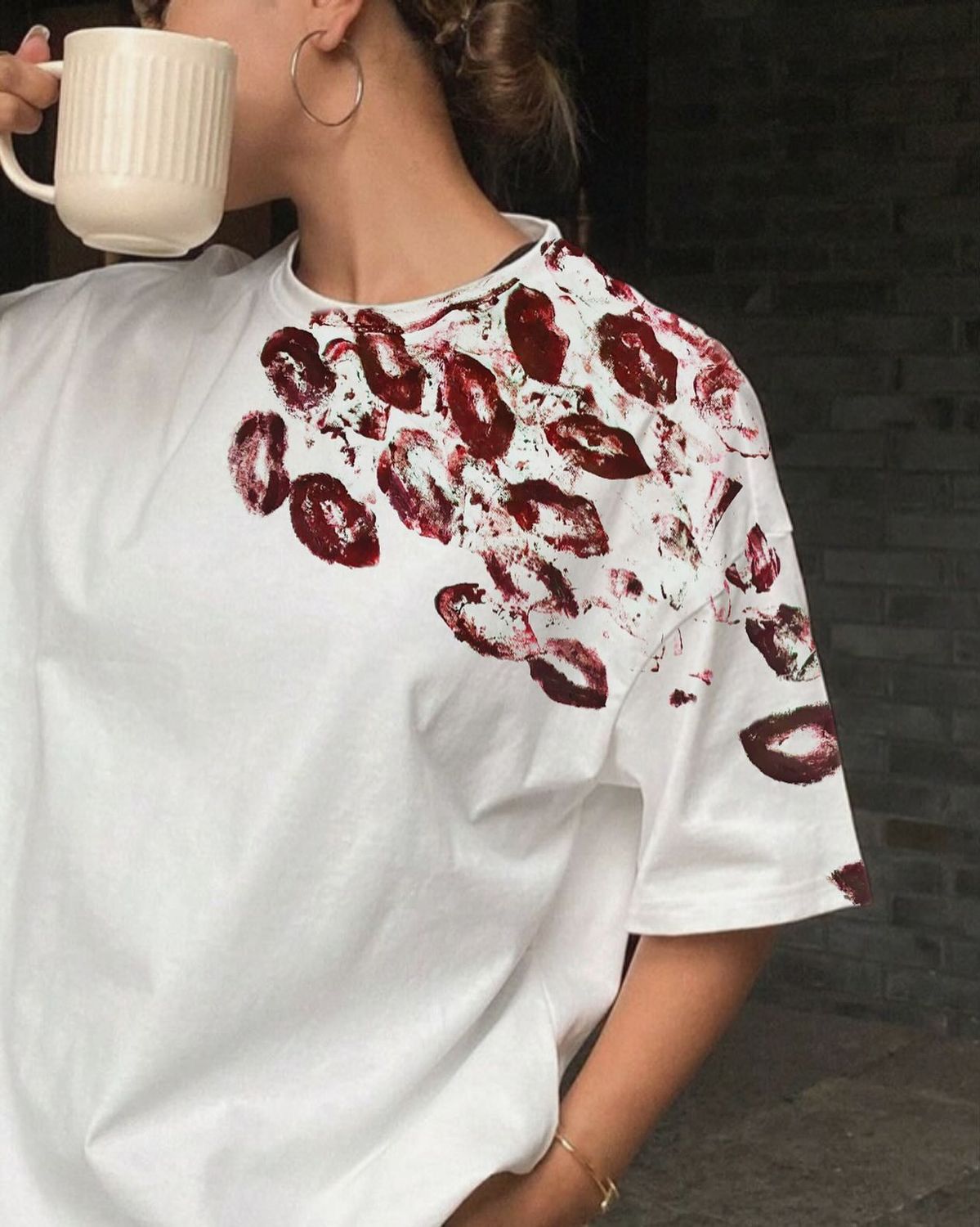 Burgundy Lip Print Splash Tee