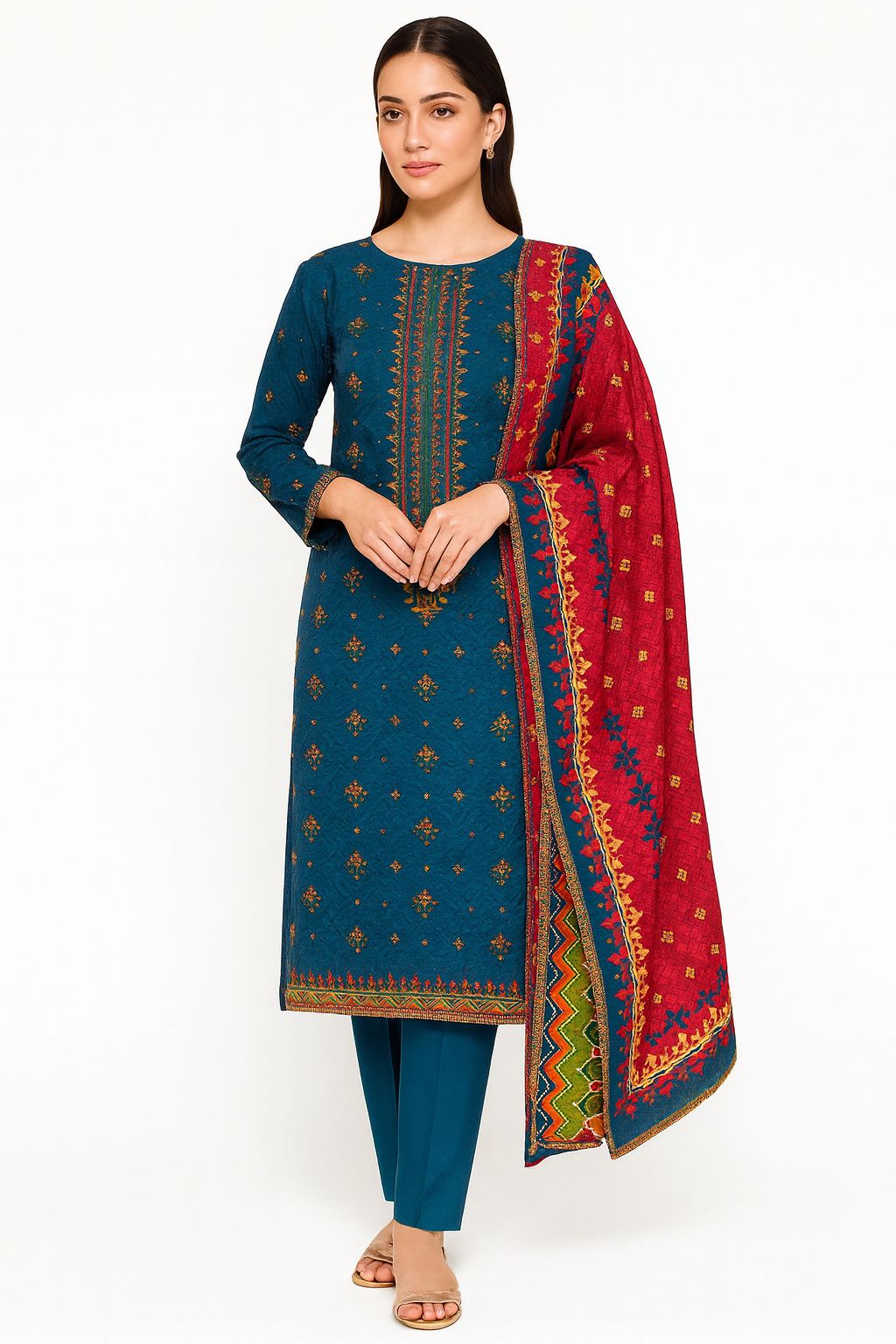 Embroidered Teal 3pc Lawn unstitched Suit