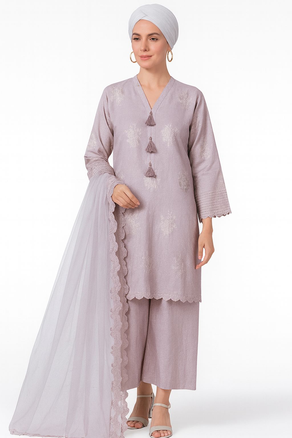 Elegant Mauve Unstitched Jacquard Lawn Kurti