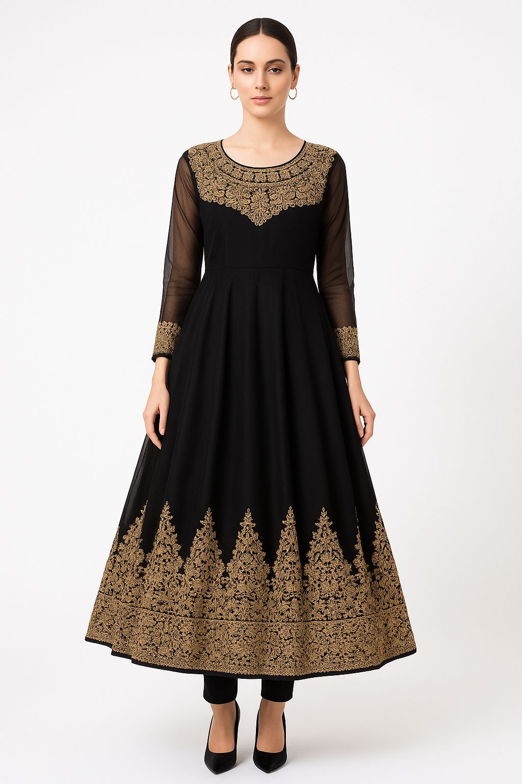 Black Chiffon Frock 3pc