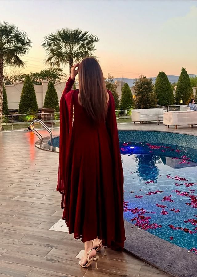 Deep Maroon Frock 3pc