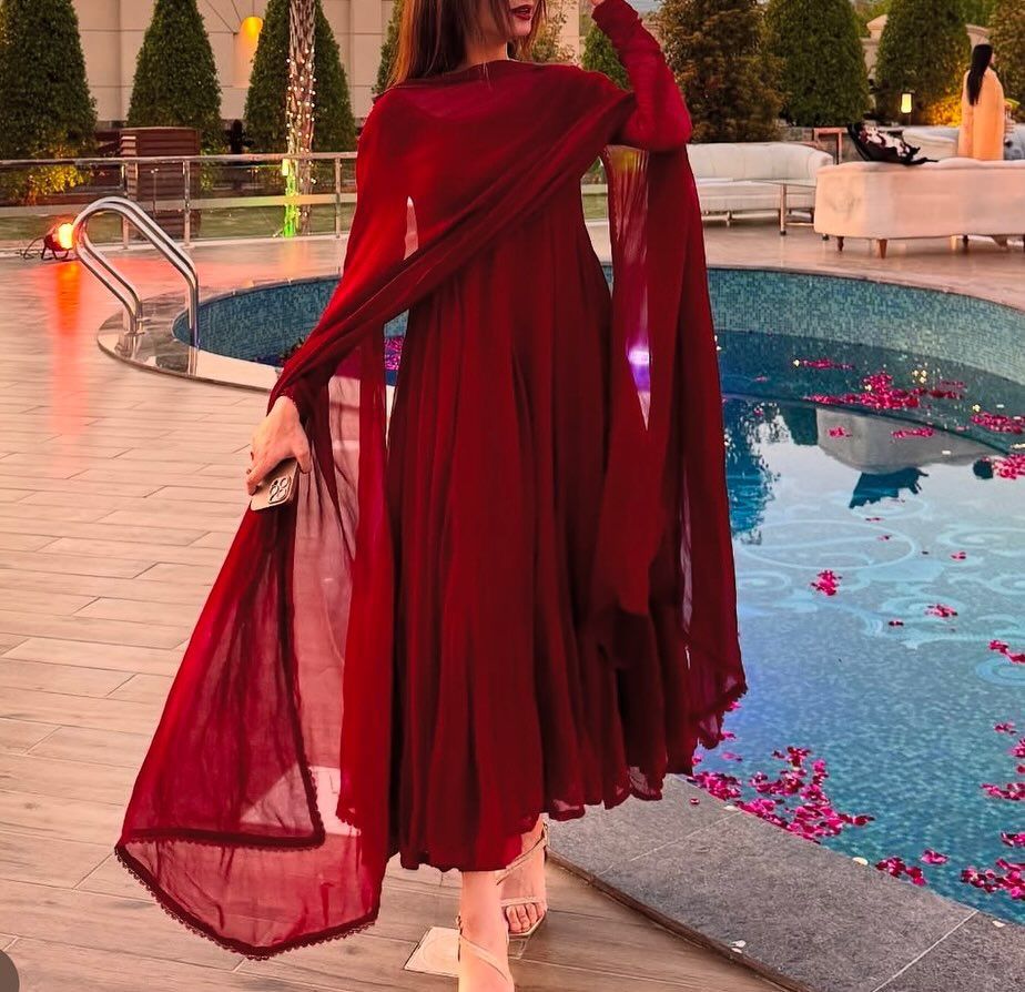 Deep Maroon Frock 3pc