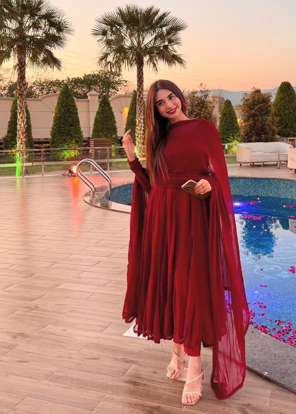 Deep Maroon Frock 3pc