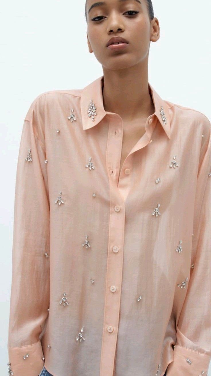Embellished Peach Sheer Shirt