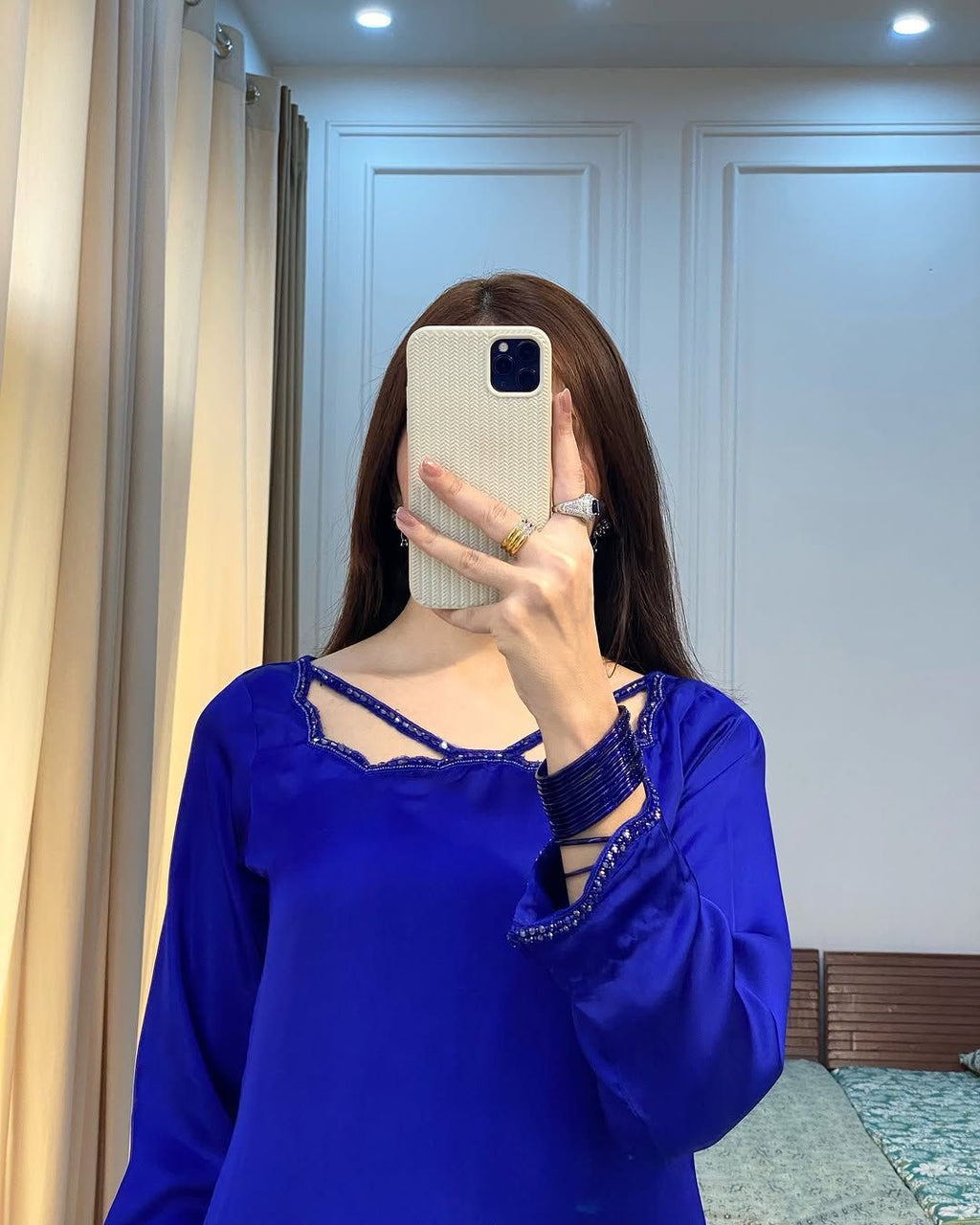 Royal Blue Satin Embellished 3-Piece Suit