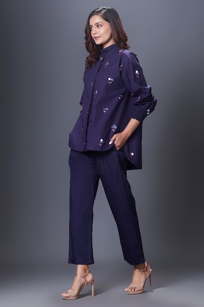Navy blue hand embroidered cordset