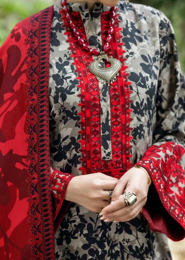 Crimson Elegance 3pc Lawn Suit