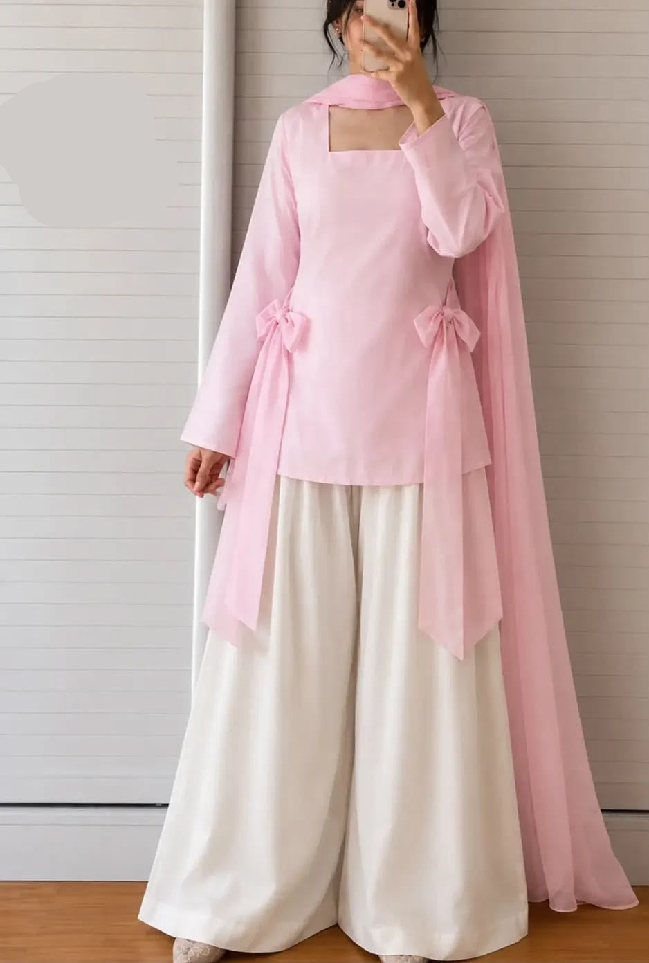 Baby Pink Bow-Tie Kurta Set