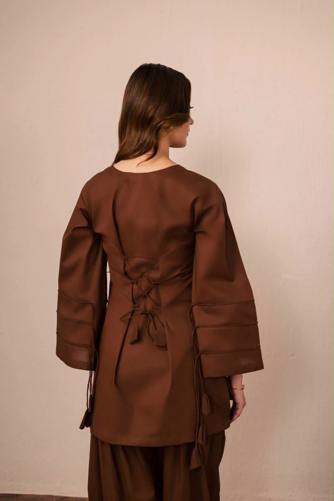 Mocha Muse Lace-Up Kurta & Wide-Leg Palazzo Set