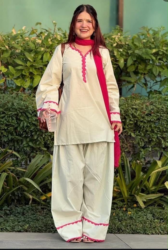Farshi Shalwar Set with Hot Pink Lace