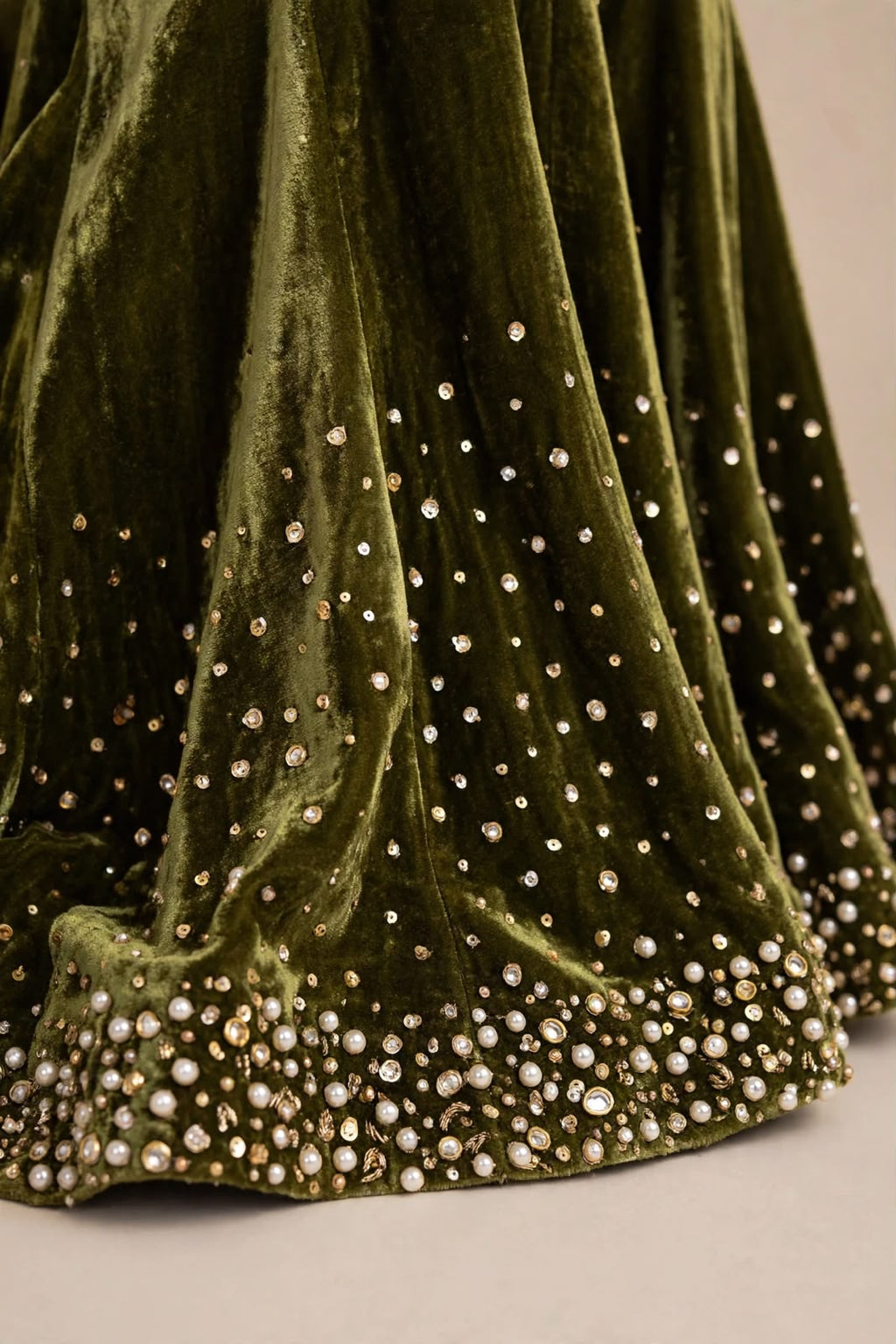 Olive Green Velvet Sharara Set