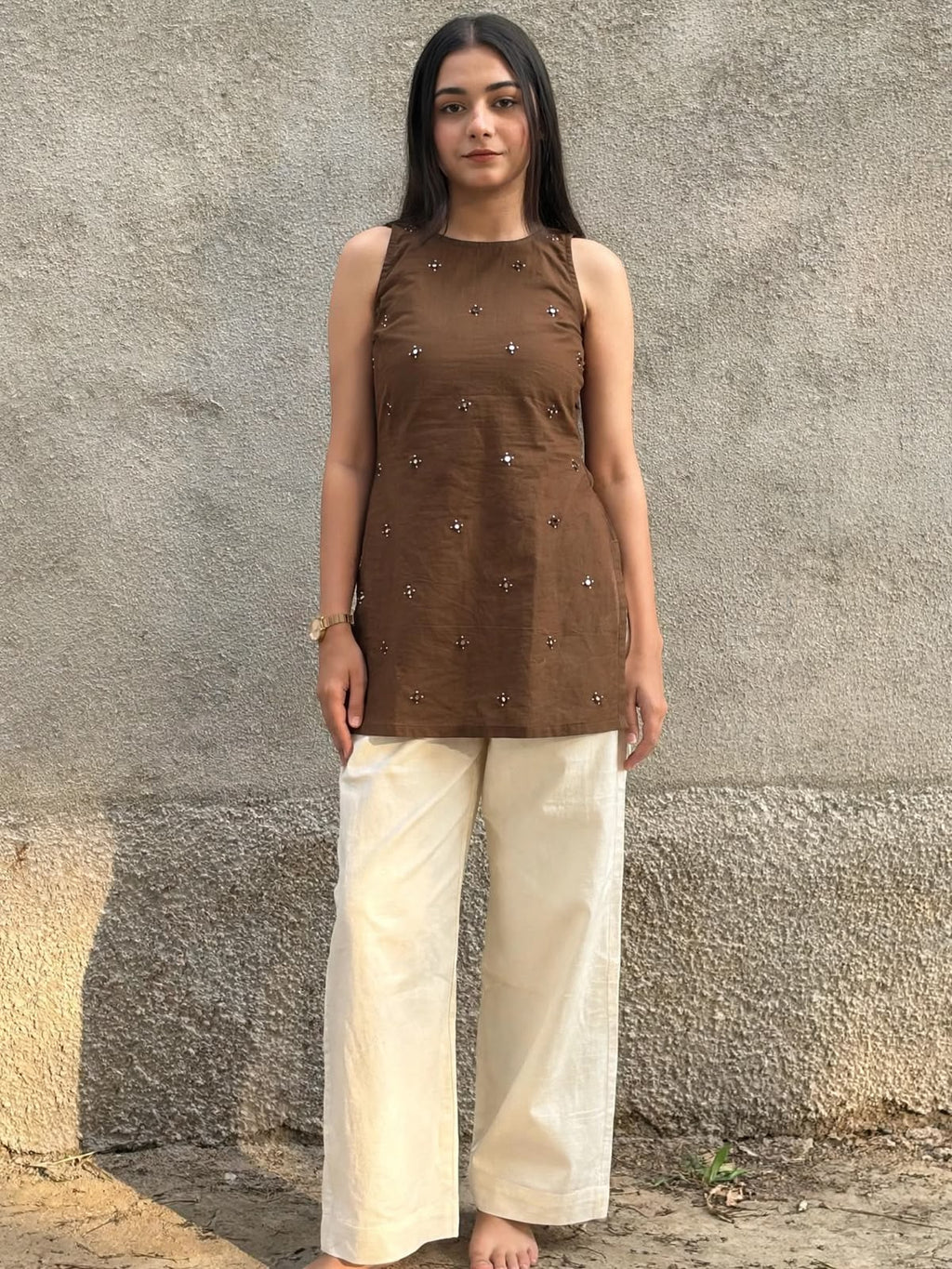 Chocolate Brown Mirror Work Co-Ord Set