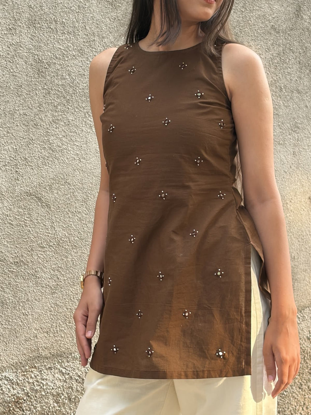 Chocolate Brown Mirror Work Co-Ord Set