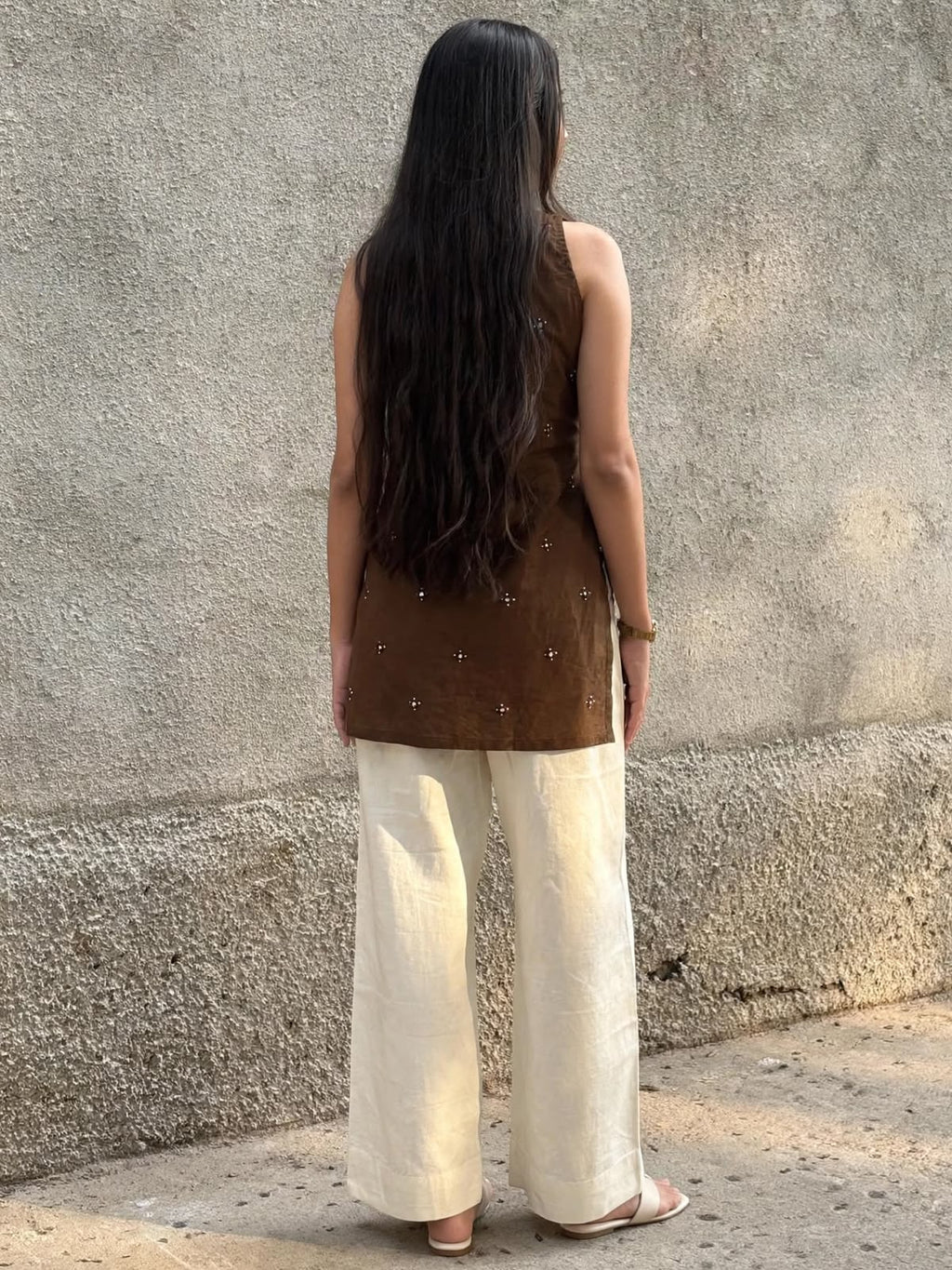 Chocolate Brown Mirror Work Co-Ord Set