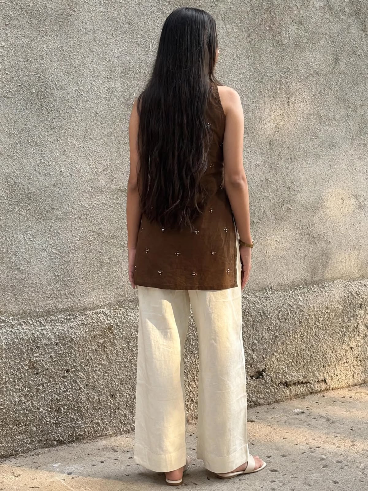 Chocolate Brown Mirror Work Co-Ord Set