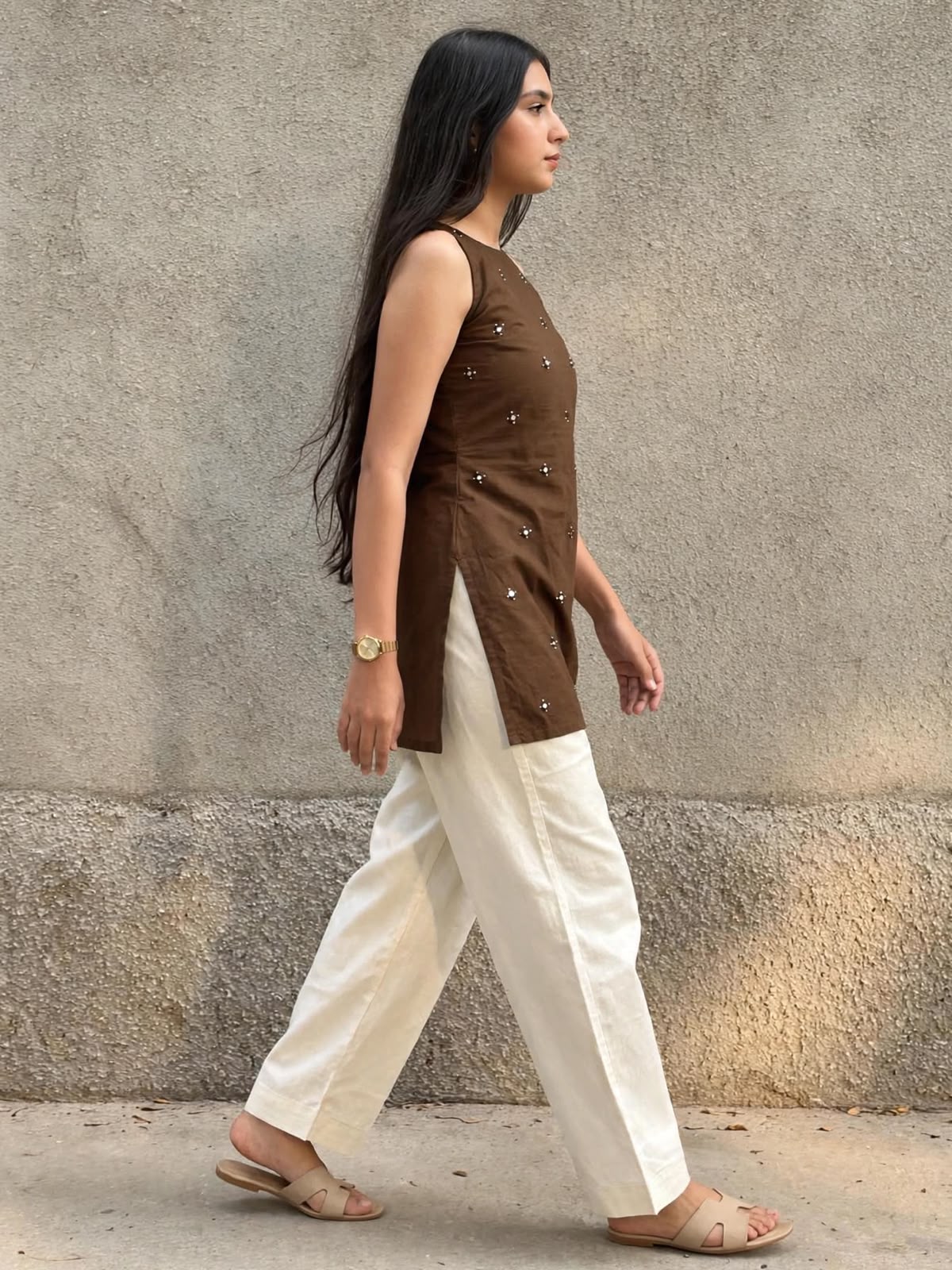 Chocolate Brown Mirror Work Co-Ord Set