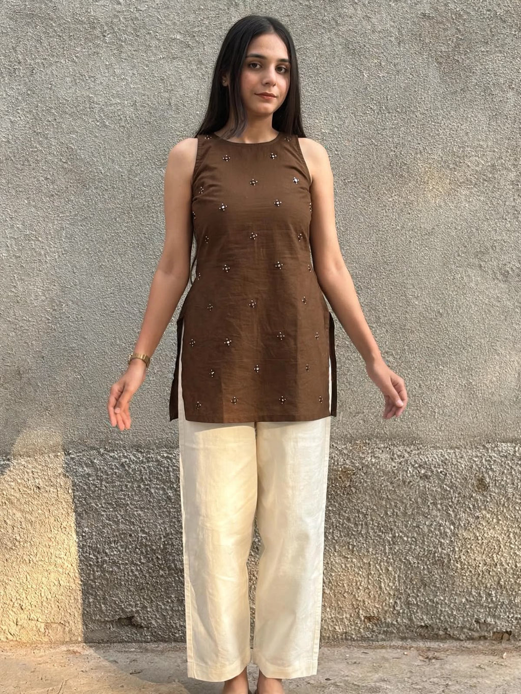 Chocolate Brown Mirror Work Co-Ord Set