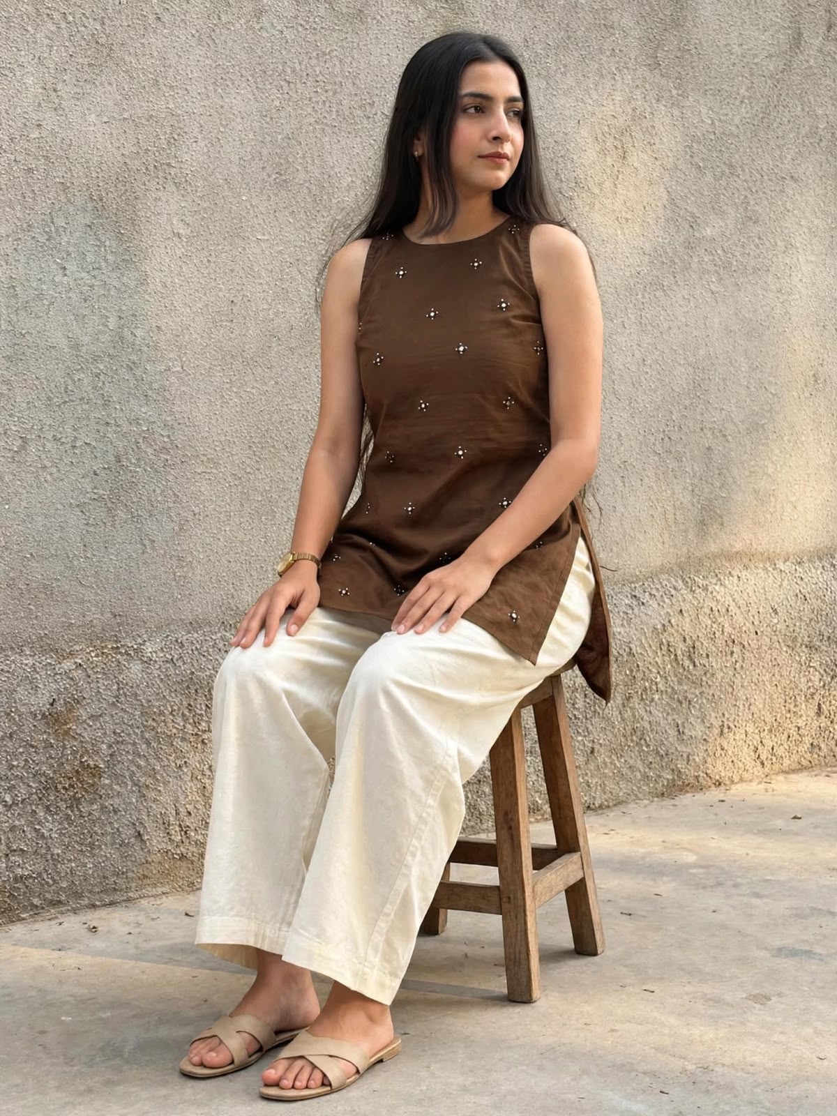 Chocolate Brown Mirror Work Co-Ord Set