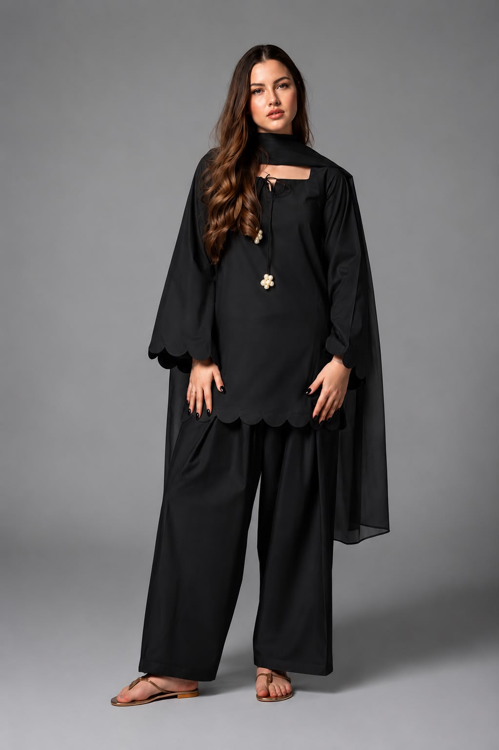 Scalloped Hem Kurta Set