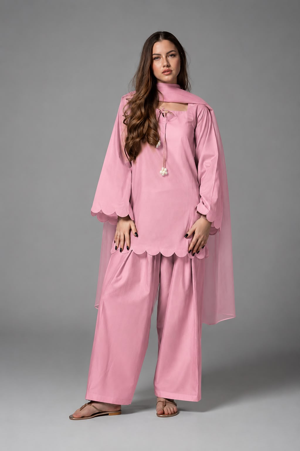 Scalloped Hem Kurta Set