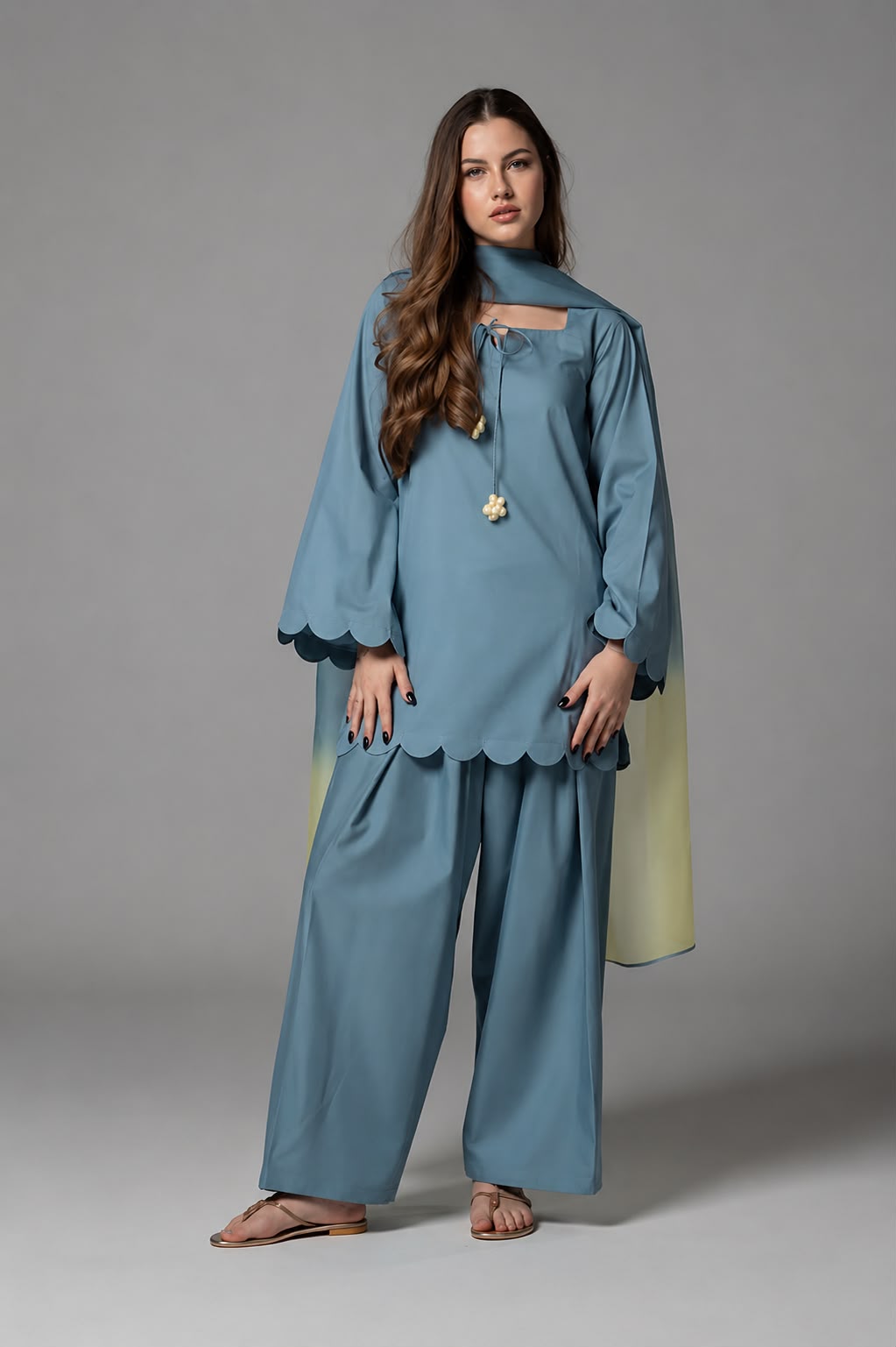 Scalloped Hem Kurta Set