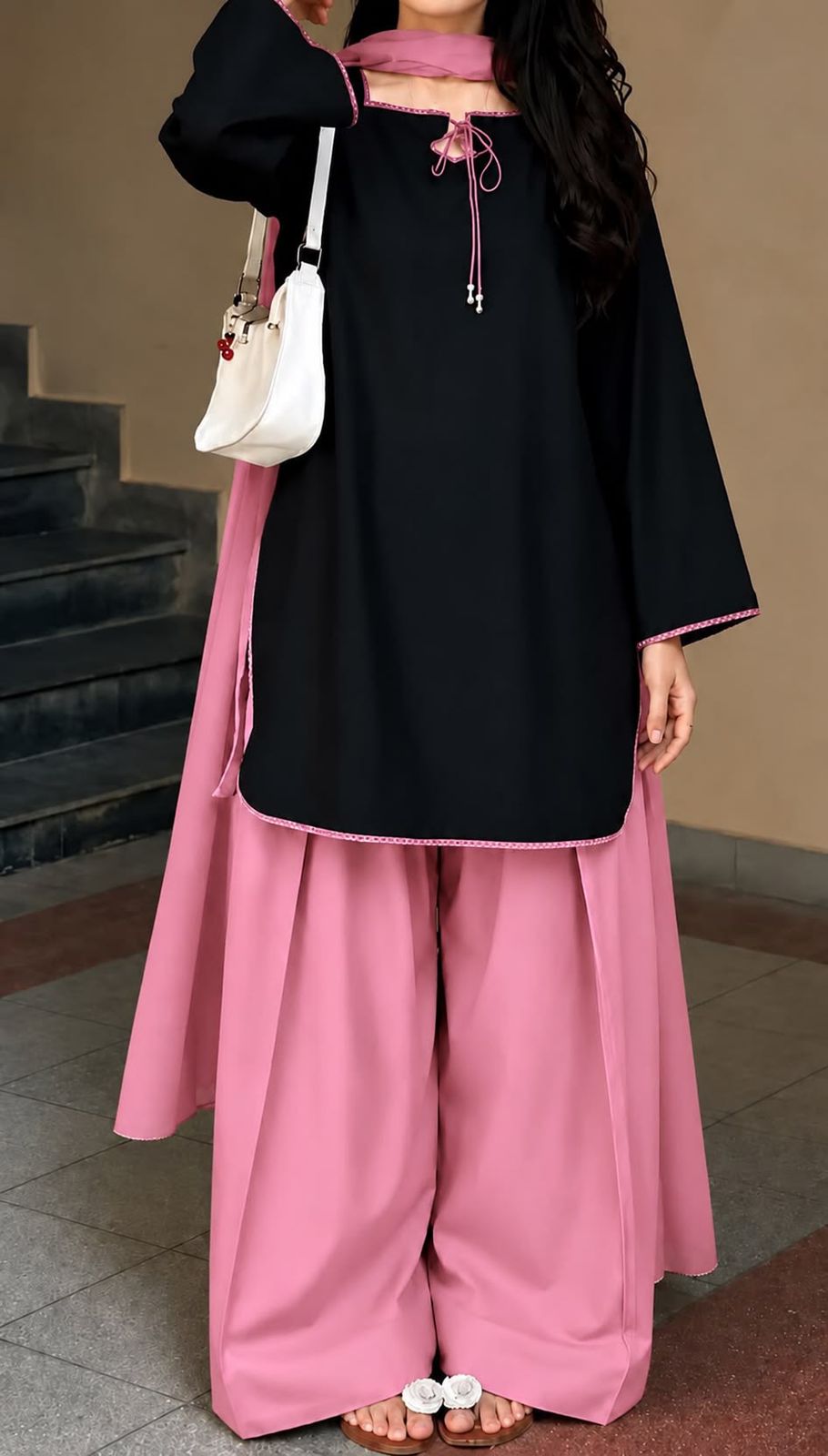 Contrast Trim Farshi Shalwar Set