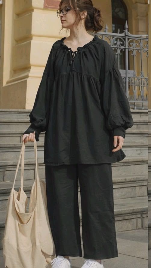 Black Ruffled Peplum Linen Co-Ord Set