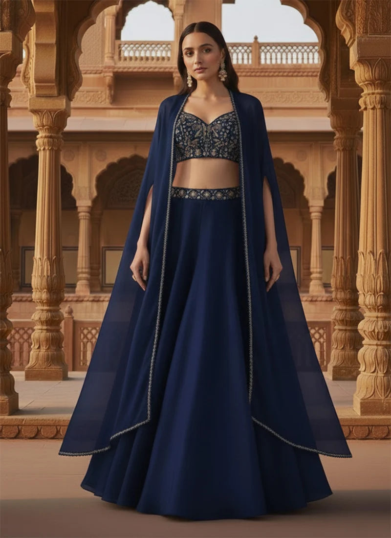Blue Georgette Skirt Set
