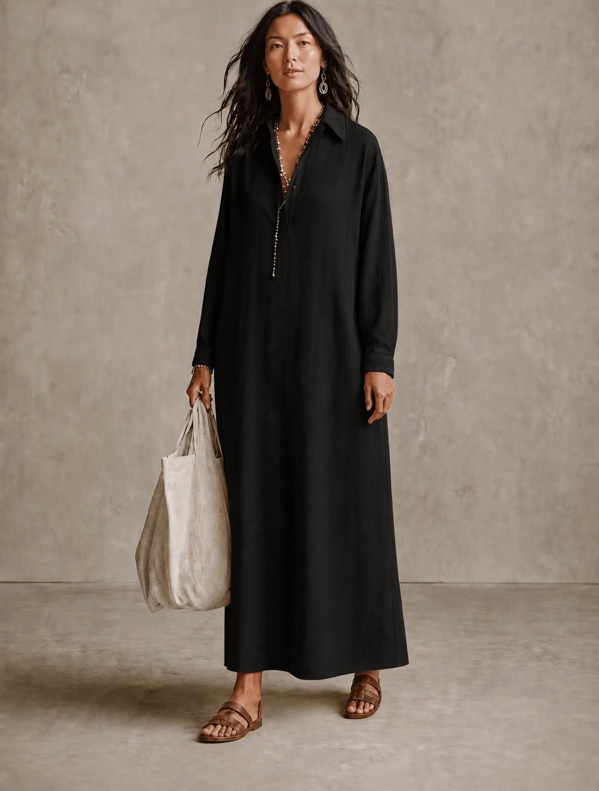Black Loose Shirt Dress