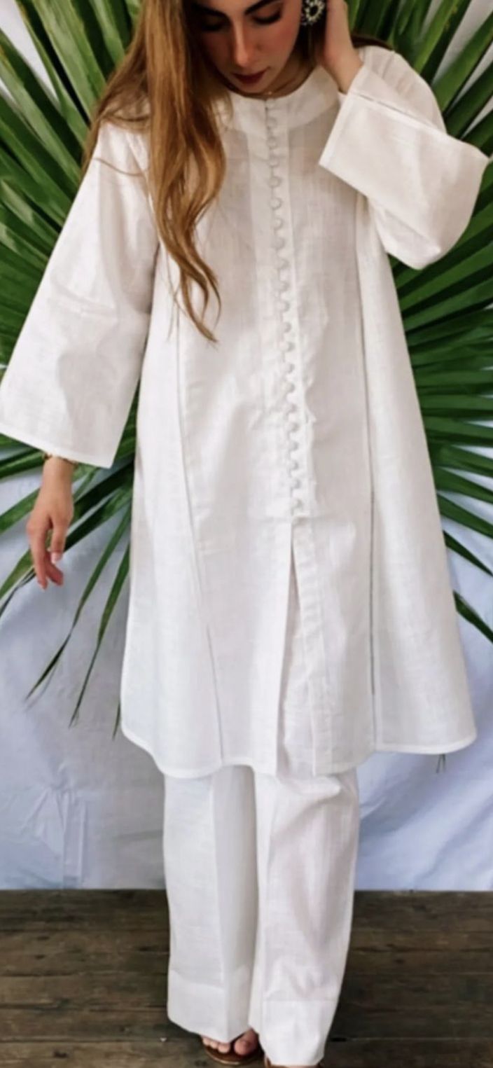 Classic White Loop-Button Kurta Set