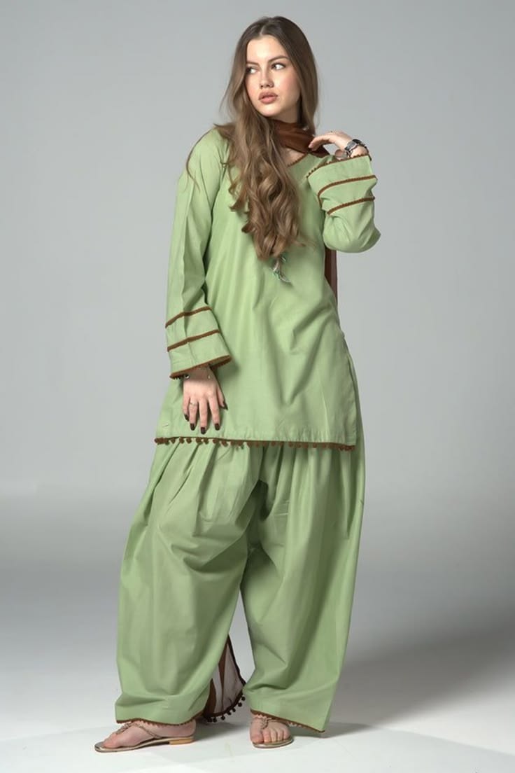 Elegant Pista Green Kurta & Farshi Shalwar Suit