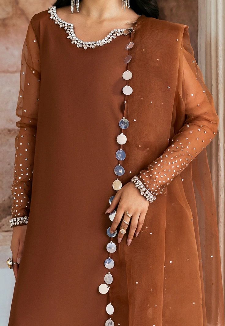 Brown Embellished 3-Piece Festive Suit