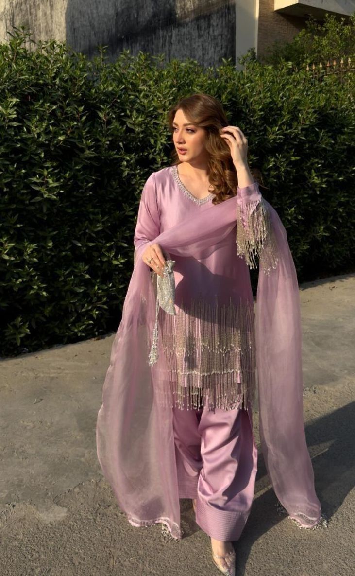 Embellished Kurta Set with Fringe Detailing