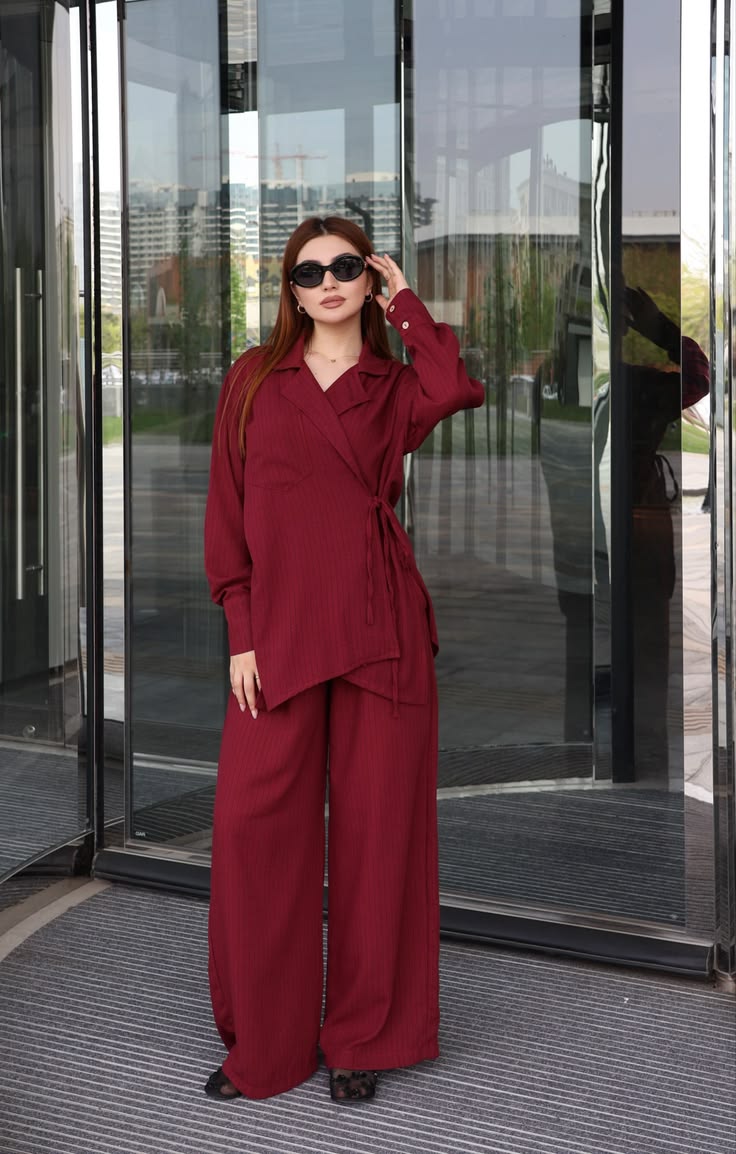Burgundy Wrap-Tie Co-ord Set