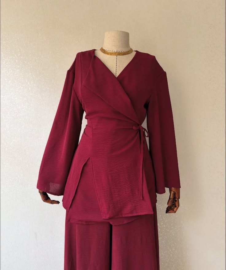 Burgundy Wrap-Tie Co-ord Set