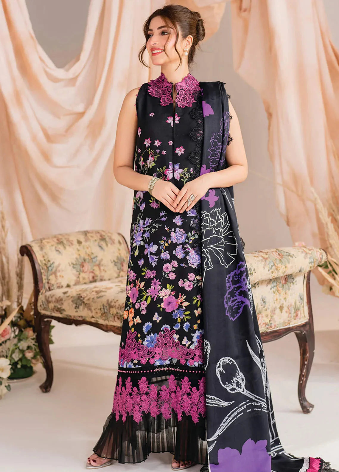 Nocturne Bloom 3pc Lawn Suit