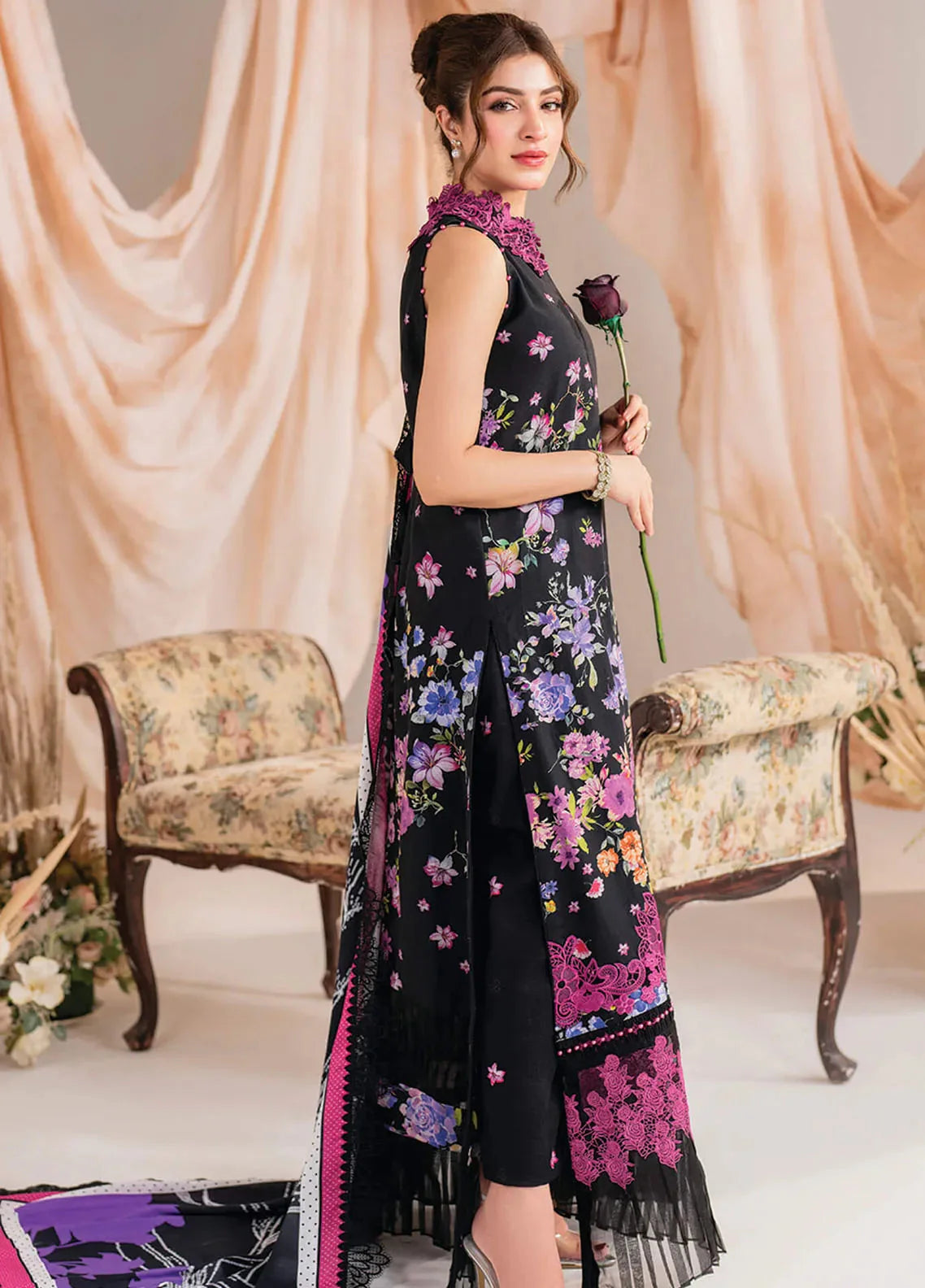 Nocturne Bloom 3pc Lawn Suit