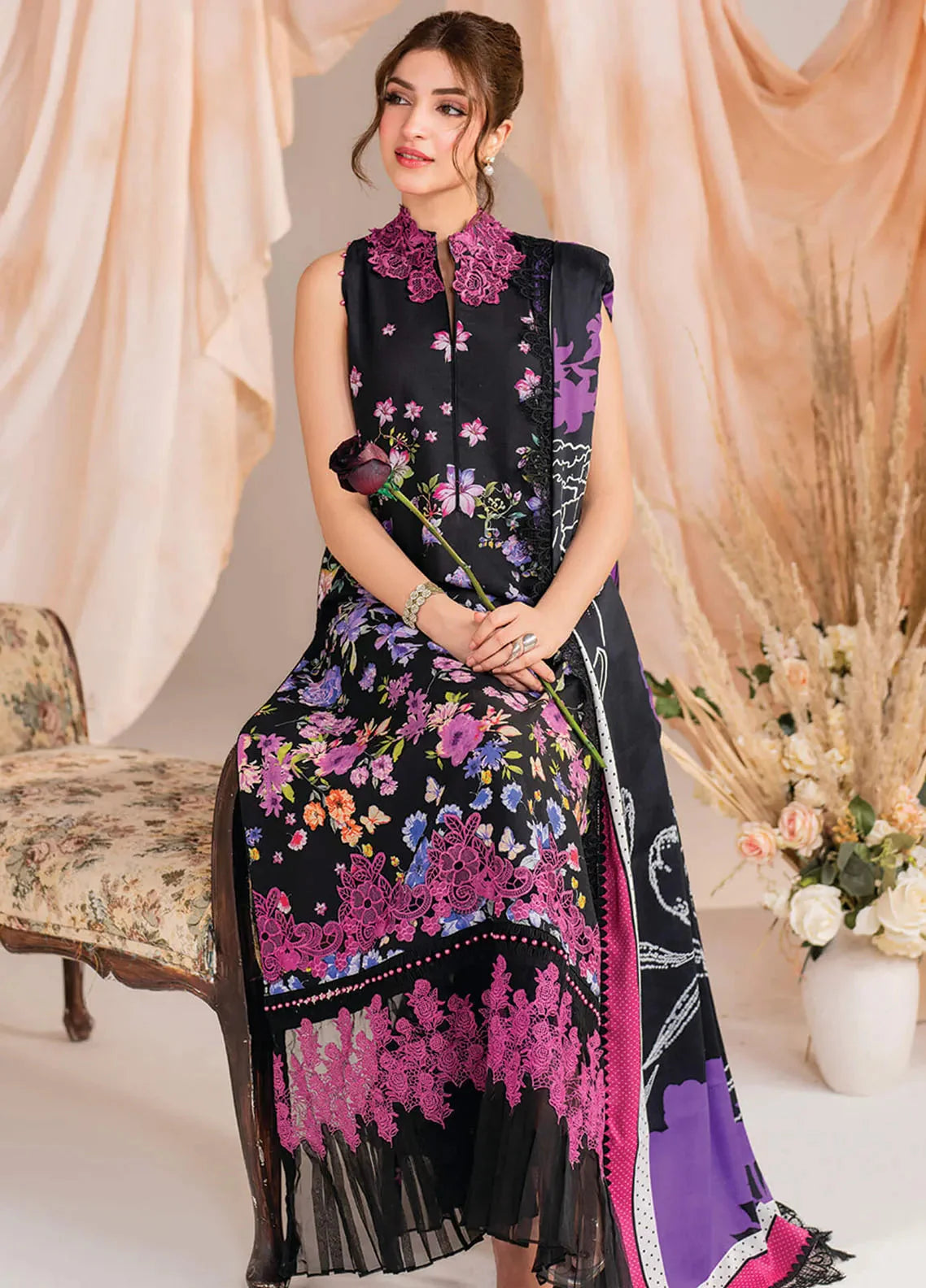 Nocturne Bloom 3pc Lawn Suit